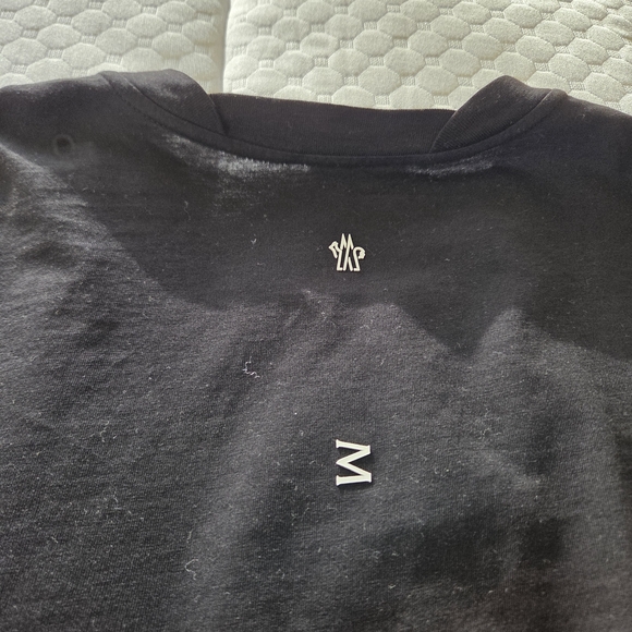 Moncler Short Sleeve Tee in Black with Vertical White Text - Picture 8 of 13